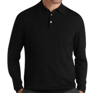 EC Linea Uomo Wool Polo Long Sleeve Black Sweater size XL